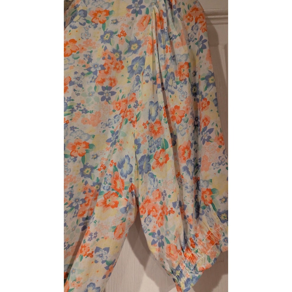 Old Navy Floral Wrap Top L Multi-Color Puff Sleeve Cottagecore Boho Top - Picture 3 of 10